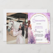 Foto Quinceañera Paarse jurk Bloemenvlinders Kaart (Voorkant)