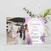 Foto Quinceañera Paarse jurk Bloemenvlinders Kaart (Staand voorkant)