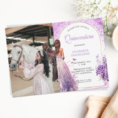 Foto Quinceañera Paarse jurk Bloemenvlinders Kaart