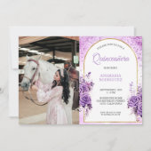 Foto Quinceañera Paarse Rozen Bloemenvlinders Kaart (Voorkant)