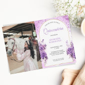 Foto Quinceañera Paarse Rozen Bloemenvlinders Kaart