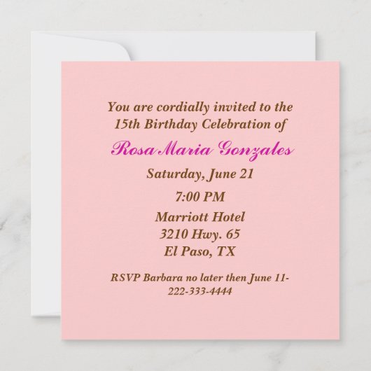 Foto Quinceañera Uitnodiging (Achterkant)