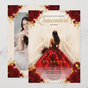 Foto Quinceanera Uitnodiging rood en goud