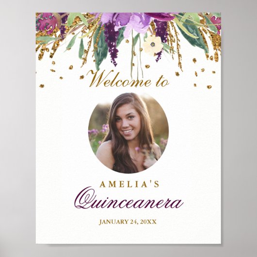 Foto: Quinceanera Welkomstteken Amethyst Poster (Voorkant)