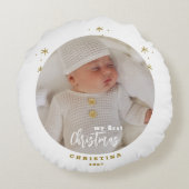 Foto R. Elegant 2-sided My First Kerstbaby Rond Kussen (Achterkant)