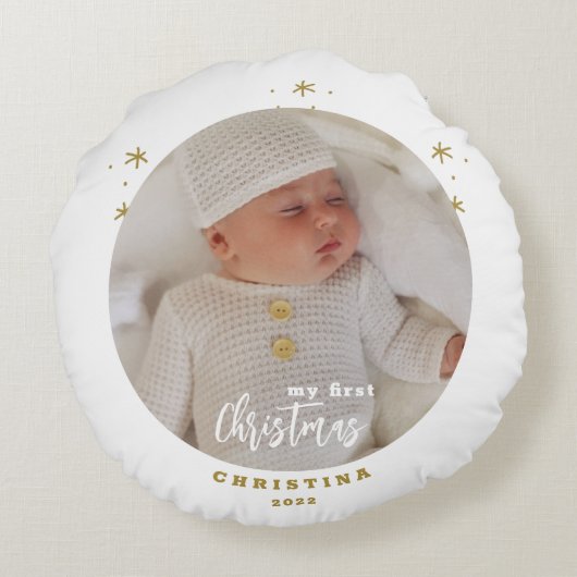 Foto R. Elegant 2-sided My First Kerstbaby Rond Kussen (Achterkant)