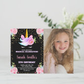 Foto Rainbow Black Eenhoorn Verjaardag Uitnodiging (Staand voorkant)