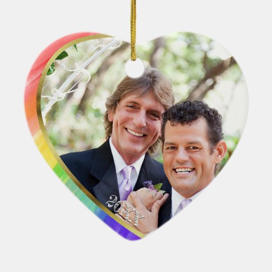 Foto + Rainbow LGBT Mr. & de heer Waterverf Keramisch Ornament (Achterkant)