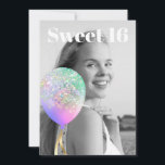 *~* FOTO - Rainbow Sweet 16 ballon AP29 Birthday Kaart<br><div class="desc">(zoek AP29 voor gelijkaardige design op diverse producten) (Dit ontwerp kan gemakkelijk aan OM HET EVEN WELKE AGE of GEBEURTENIS worden aangepast) Bereik uit als u hulp nodig hebt. *~* Energy Enhanced SWEET 16 Birthday Invitation. Verander/geef de tekst en FOTO van het zoete 16 Meisje van de Dag uit. Abstracte...</div>