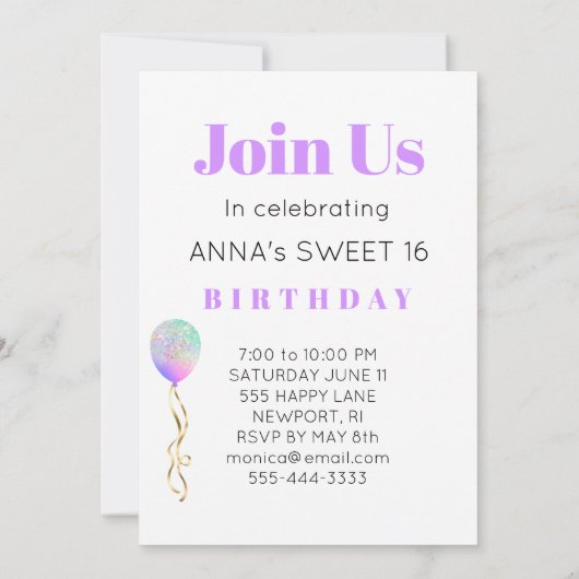 *~* FOTO - Rainbow Sweet 16 ballon AP29 Birthday Kaart (Achterkant)