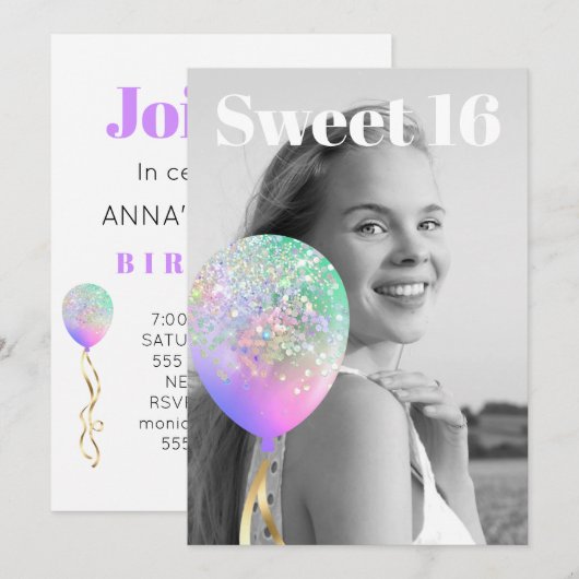 *~* FOTO - Rainbow Sweet 16 ballon AP29 Birthday Kaart (Voorkant / Achterkant)