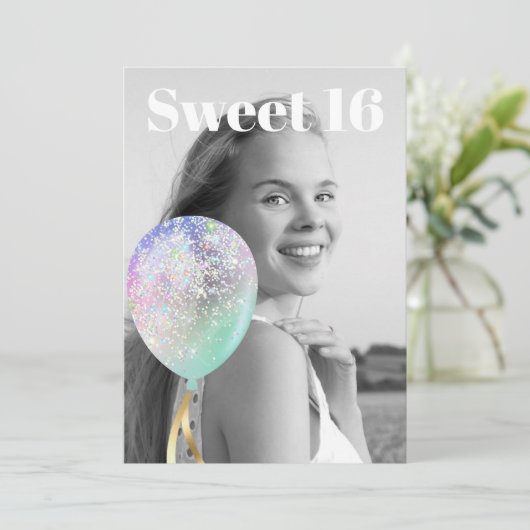 * FOTO Rainbow Sweet 16 Balloon AP29 Verjaardag Kaart (Staand voorkant)