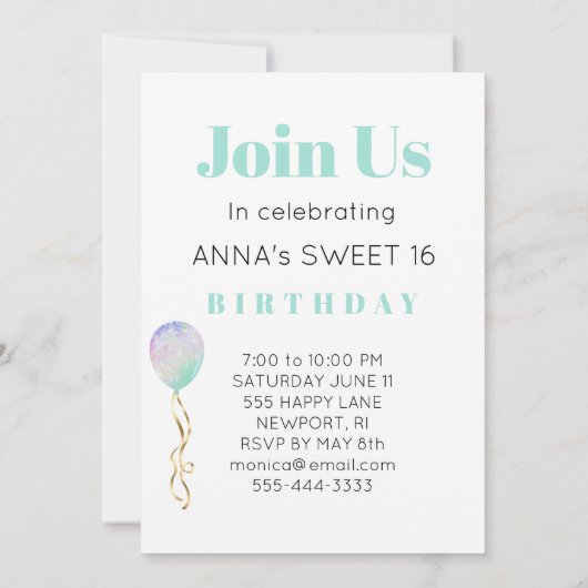 * FOTO Rainbow Sweet 16 Balloon AP29 Verjaardag Kaart (Achterkant)