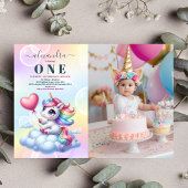 Foto Rainbow Unicorn Gold Glitter 1e Verjaardag Kaart