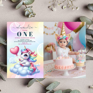 Foto Rainbow Unicorn Gold Glitter 1e Verjaardag Kaart