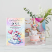 Foto Rainbow Unicorn Gold Glitter 1e Verjaardag Kaart (Staand voorkant)