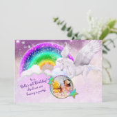 Foto Rainbow Unicorn Party Uitnodiging (Staand voorkant)