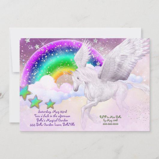 Foto Rainbow Unicorn Party Uitnodiging (Achterkant)