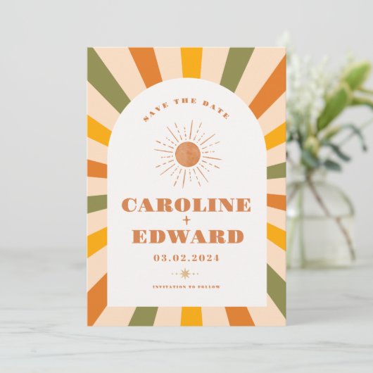 Foto Rainbow Wavy Groovy Bewaar de datum Qr-code Save The Date (Staand voorkant)