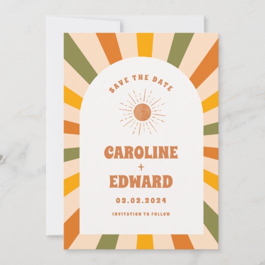 Foto Rainbow Wavy Groovy Bewaar de datum Qr-code Save The Date (Voorkant)