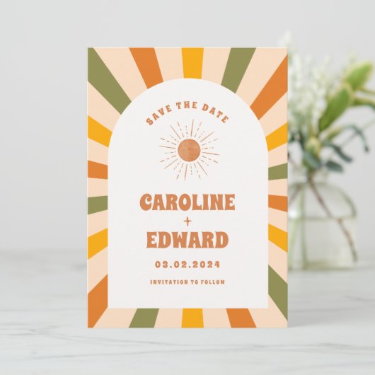 Foto Rainbow Wavy Groovy Bewaar de datum Qr-code Save The Date (Staand voorkant)