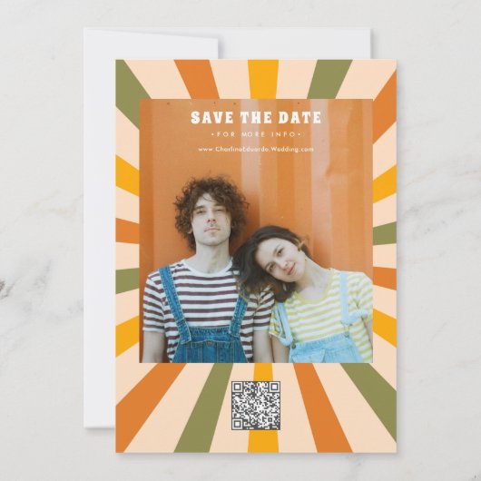Foto Rainbow Wavy Groovy Bewaar de datum Qr-code Save The Date (Achterkant)
