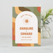 Foto Rainbow Wavy Groovy Bewaar de datum Qr-code Save The Date (Staand voorkant)