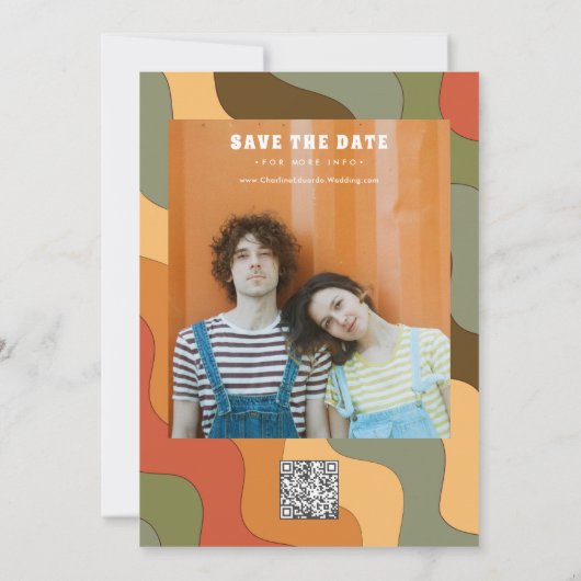 Foto Rainbow Wavy Groovy Bewaar de datum Qr-code Save The Date (Achterkant)