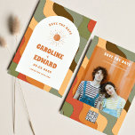 Foto Rainbow Wavy Groovy Bewaar de datum Qr-code Save The Date<br><div class="desc">Foto gebrand Sinaasappel Sun Retro Boho Save the Date Qr Code</div>