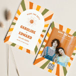 Foto Rainbow Wavy Groovy Bewaar de datum Qr-code Save The Date<br><div class="desc">Foto gebrand Sinaasappel Sun Retro Boho Save the Date Qr Code</div>