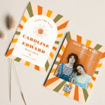Foto Rainbow Wavy Groovy Bewaar de datum Qr-code Save The Date<br><div class="desc">Foto gebrand Sinaasappel Sun Retro Boho Save the Date Qr Code</div>