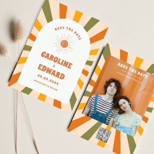 Foto Rainbow Wavy Groovy Bewaar de datum Qr-code Save The Date