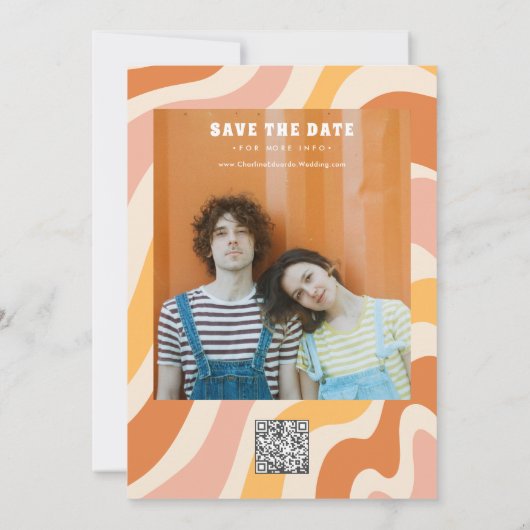 Foto Rainbow Wavy Groovy Bewaar de datum Qr-code Save The Date (Achterkant)