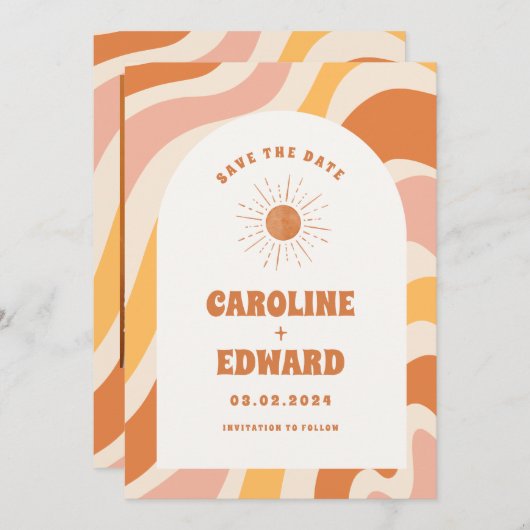 Foto Rainbow Wavy Groovy Bewaar de datum Qr-code Save The Date (Voorkant / Achterkant)