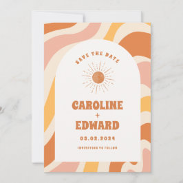 Foto Rainbow Wavy Groovy Bewaar de datum Qr-code Save The Date