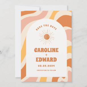 Foto Rainbow Wavy Groovy Bewaar de datum Qr-code Save The Date