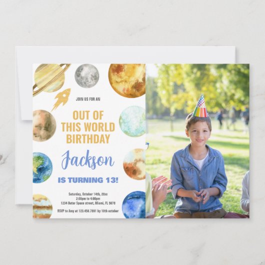 Foto Raket Outer Space Verjaardag Uitnodigingen (Voorkant)