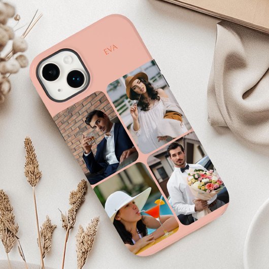 Foto-raster 4 afbeeldingen naam of initialen Oranj Case-Mate iPhone Case