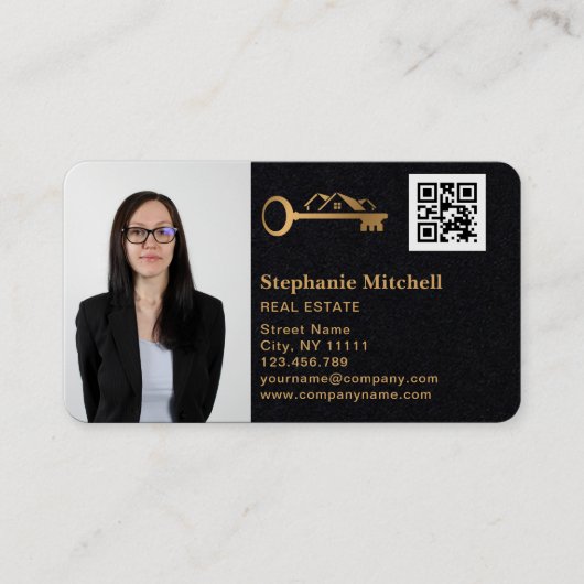 Foto Real Estate Realtor Key House QR Code invoege Visitekaartje (Voorkant)