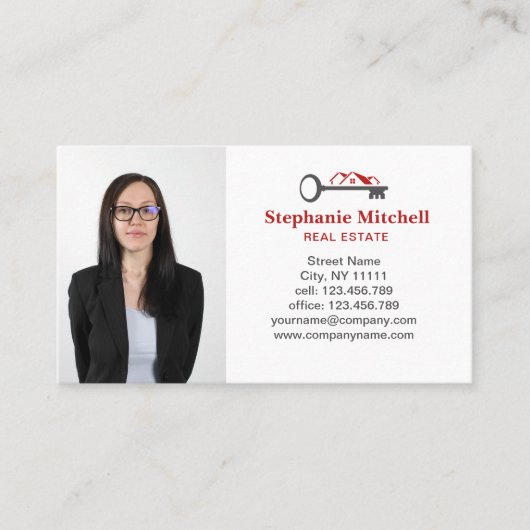 Foto Real Estate Realtor Key House Red invoegen Visitekaartje (Voorkant)