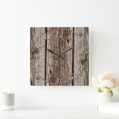 Foto Realistic Rustic, Weathered Wood Board Vierkante Klok (Huis)