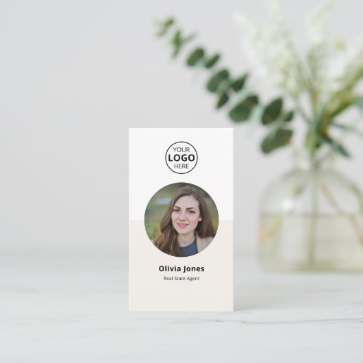 Foto Realtor QR Code Beige Visitekaartje (Staand voorkant)