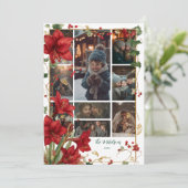 Foto Red Amaryllis Rustic Christmas Feestdagenkaart (Staand voorkant)