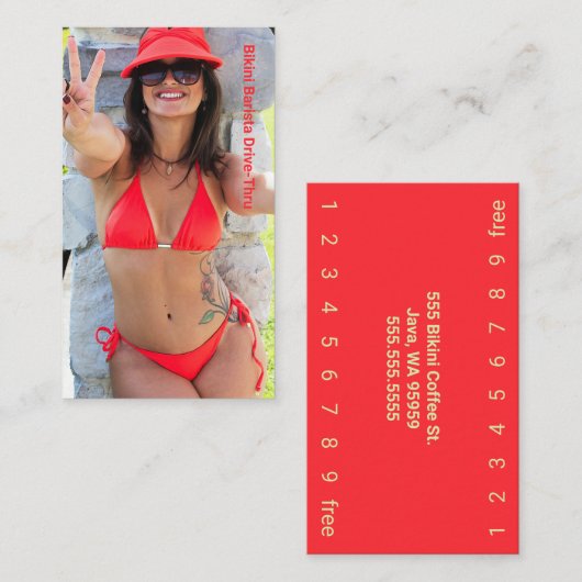 Foto Red Bikini Coffee Drive-Thru Loyalty Card (Voorkant / Achterkant)