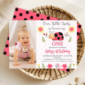 Foto Red Black Little Ladybug 1st Birthday Kaart
