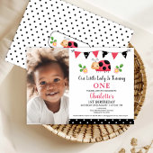 Foto Red Black Polka Dots Ladybug 1st Birthday Kaart