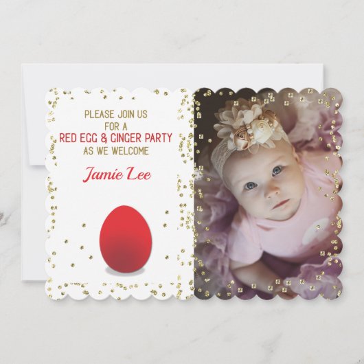 Foto Red Egg en Ginger Invitation met Gold Kijk Kaart (Voorkant)