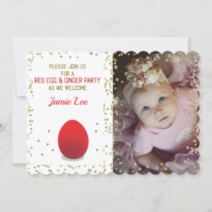 Foto Red Egg en Ginger Invitation met Gold Kijk Kaart