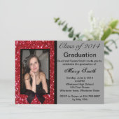 Foto: Red Glitter Afstuderen Invitation Kaart (Staand voorkant)