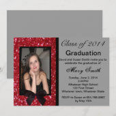 Foto: Red Glitter Afstuderen Invitation Kaart (Voorkant / Achterkant)